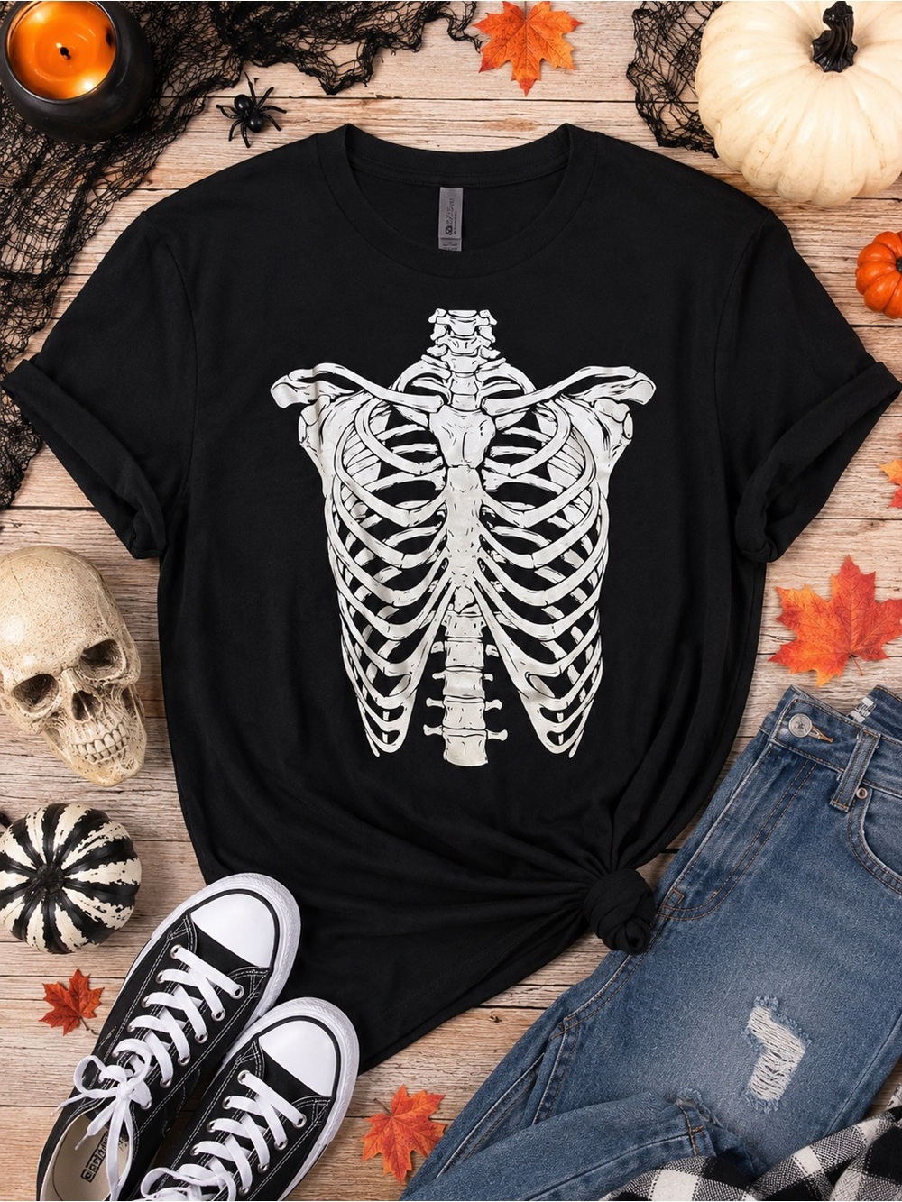 Black Skeleton Graphic Tee - Men's Casual Shirt